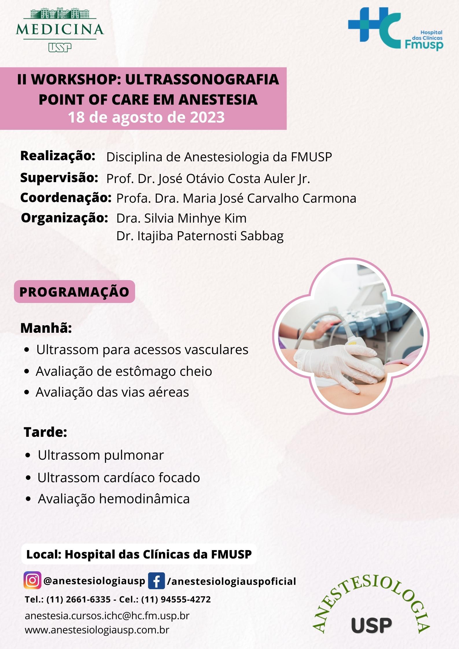 Ii Workshop Ultrassonografia Point Of Care Em Anestesia Disciplina